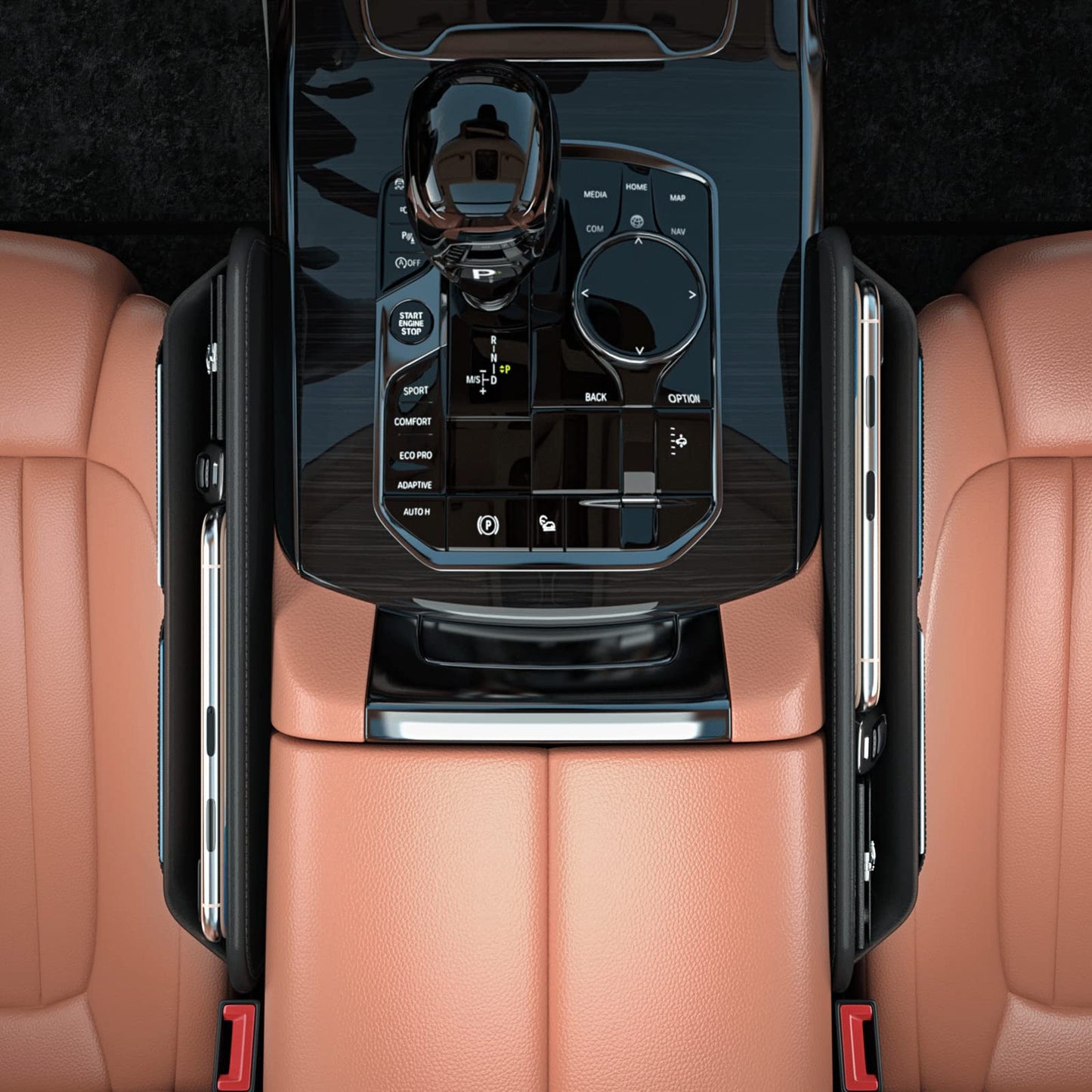 Car Seat Gap Filler Leather Car Box Seat Organizer and Storage Automotive Accessories with Pockets- Front Seats Car Adjustable Gap Filler for Phones, Glasses, Keys, Cards
