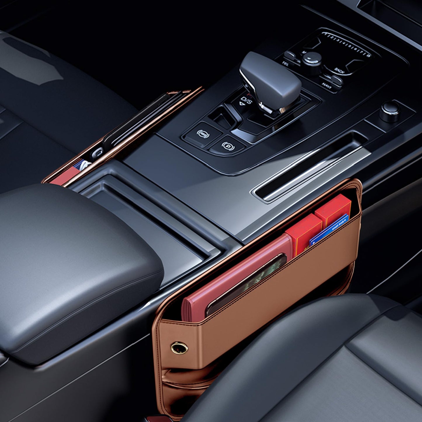 Car Seat Gap Filler Leather Car Box Seat Organizer and Storage Automotive Accessories with Pockets- Front Seats Car Adjustable Gap Filler for Phones, Glasses, Keys, Cards