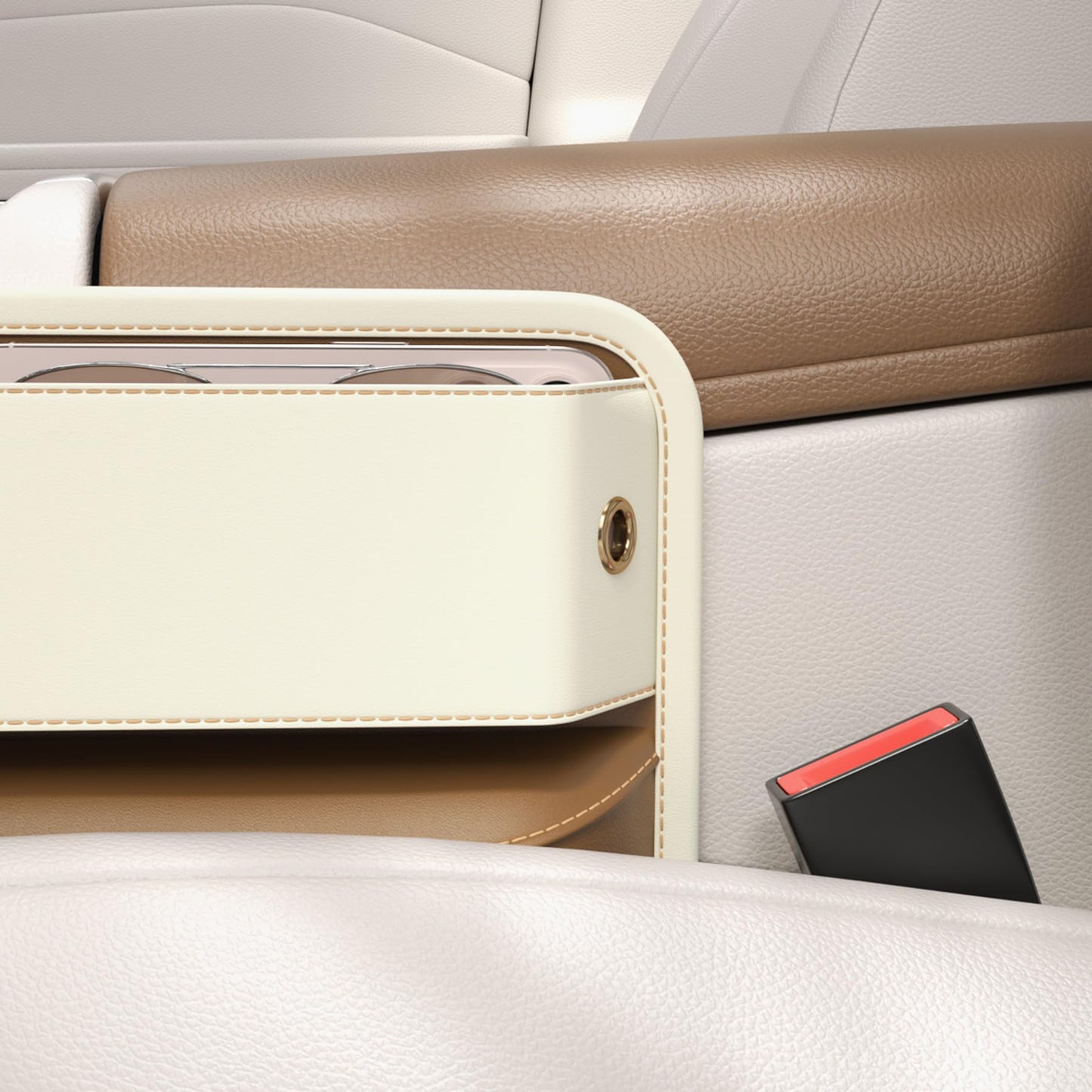 Car Seat Gap Filler Leather Car Box Seat Organizer and Storage Automotive Accessories with Pockets- Front Seats Car Adjustable Gap Filler for Phones, Glasses, Keys, Cards