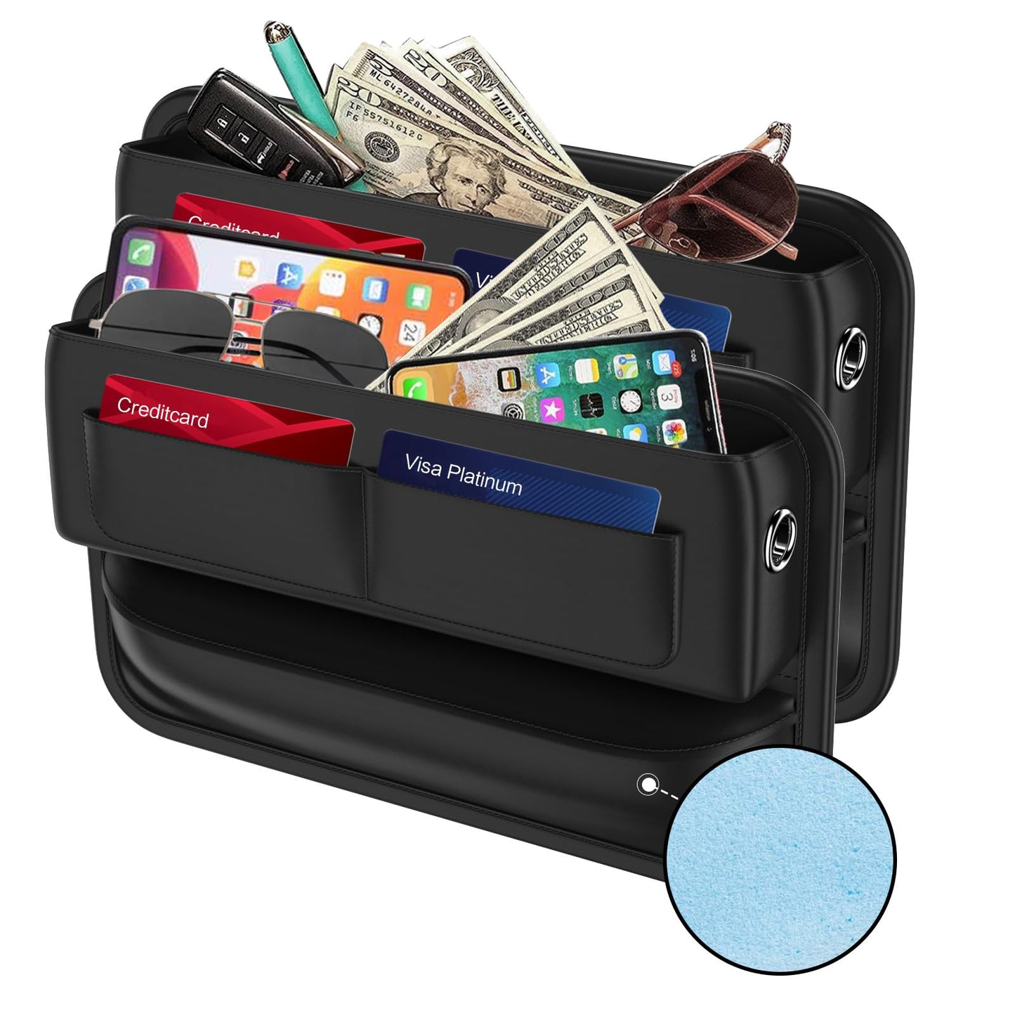Car Seat Gap Filler Leather Car Box Seat Organizer and Storage Automotive Accessories with Pockets- Front Seats Car Adjustable Gap Filler for Phones, Glasses, Keys, Cards