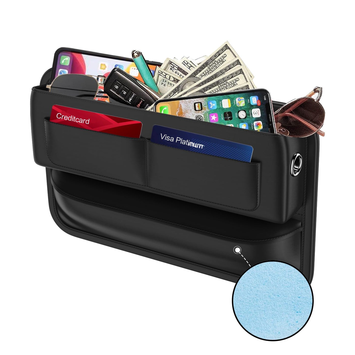 Car Seat Gap Filler Leather Car Box Seat Organizer and Storage Automotive Accessories with Pockets- Front Seats Car Adjustable Gap Filler for Phones, Glasses, Keys, Cards