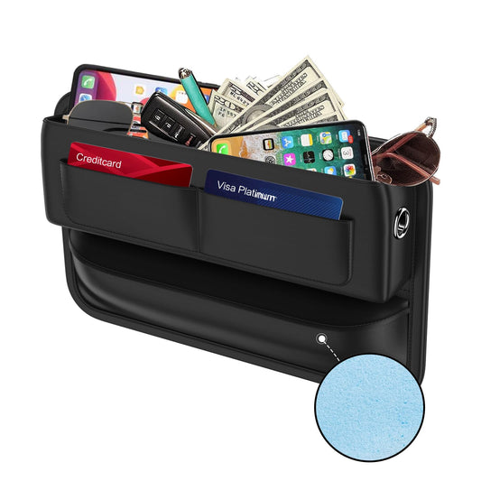 Car Seat Gap Filler Leather Car Box Seat Organizer and Storage Automotive Accessories with Pockets- Front Seats Car Adjustable Gap Filler for Phones, Glasses, Keys, Cards