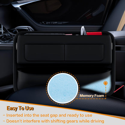 Car Seat Gap Filler Leather Car Box Seat Organizer and Storage Automotive Accessories with Pockets- Front Seats Car Adjustable Gap Filler for Phones, Glasses, Keys, Cards