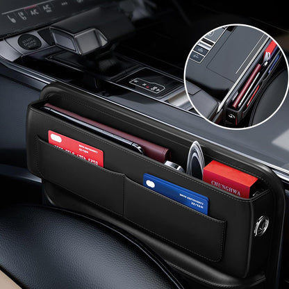 Car Seat Gap Filler Leather Car Box Seat Organizer and Storage Automotive Accessories with Pockets- Front Seats Car Adjustable Gap Filler for Phones, Glasses, Keys, Cards