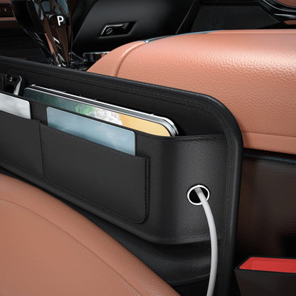 Car Seat Gap Filler Leather Car Box Seat Organizer and Storage Automotive Accessories with Pockets- Front Seats Car Adjustable Gap Filler for Phones, Glasses, Keys, Cards