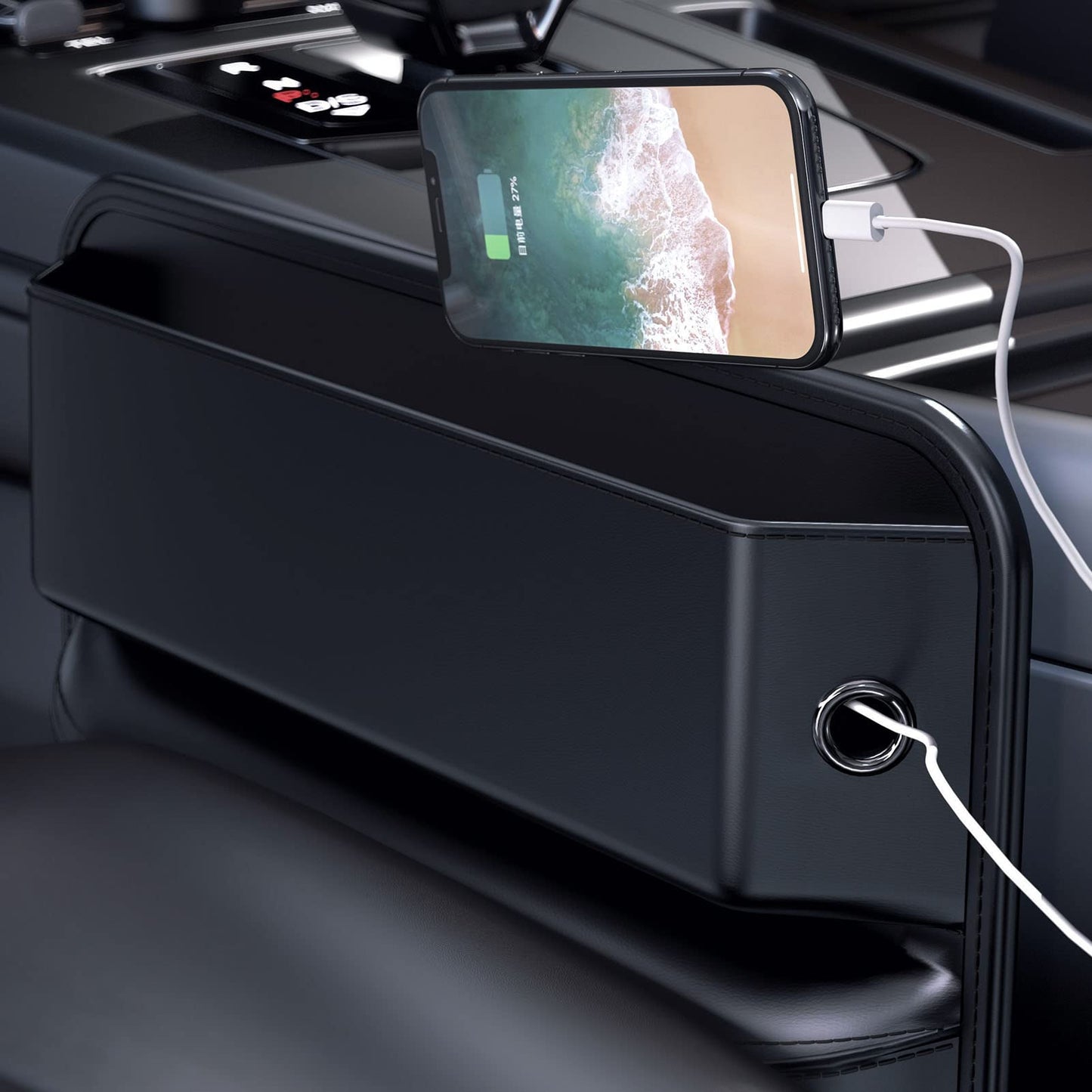 Car Seat Gap Filler Leather Car Box Seat Organizer and Storage Automotive Accessories with Pockets- Front Seats Car Adjustable Gap Filler for Phones, Glasses, Keys, Cards