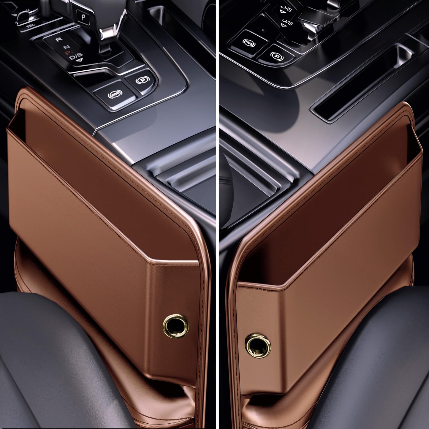 Car Seat Gap Filler Leather Car Box Seat Organizer and Storage Automotive Accessories with Pockets- Front Seats Car Adjustable Gap Filler for Phones, Glasses, Keys, Cards