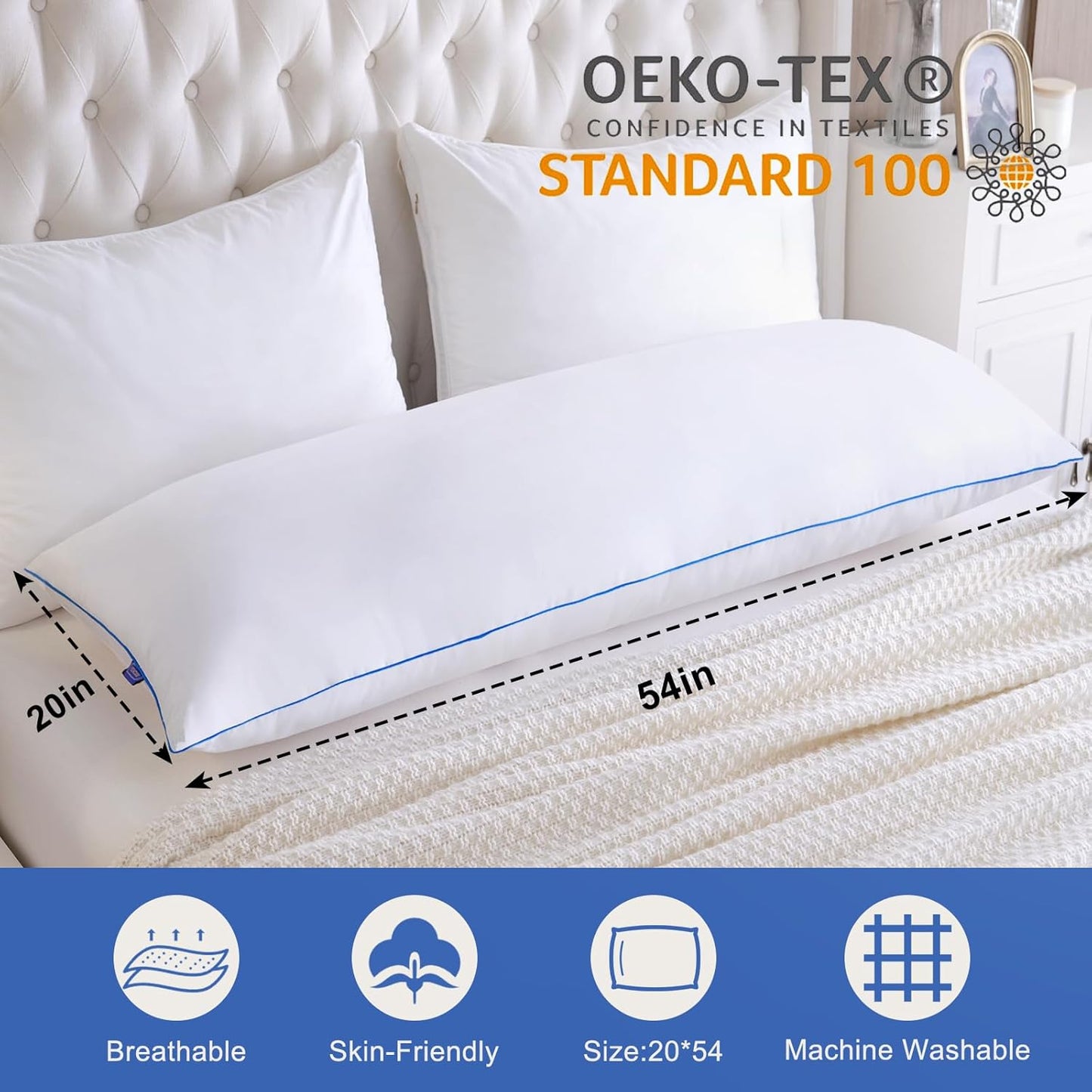 YZ HOME Memory Foam Body Pillow Insert - Full Body Pillow for Adults White, 20 Inchx54 Inch