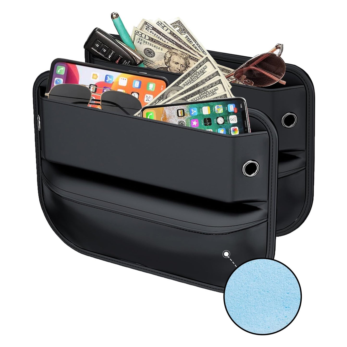 Car Seat Gap Filler Leather Car Box Seat Organizer and Storage Automotive Accessories with Pockets- Front Seats Car Adjustable Gap Filler for Phones, Glasses, Keys, Cards