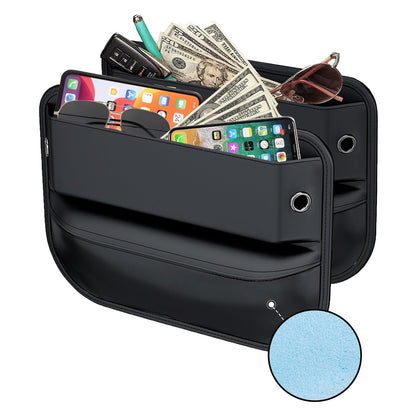 Car Seat Gap Filler Leather Car Box Seat Organizer and Storage Automotive Accessories with Pockets- Front Seats Car Adjustable Gap Filler for Phones, Glasses, Keys, Cards