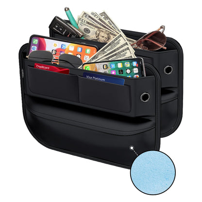 Car Seat Gap Filler Leather Car Box Seat Organizer and Storage Automotive Accessories with Pockets- Front Seats Car Adjustable Gap Filler for Phones, Glasses, Keys, Cards