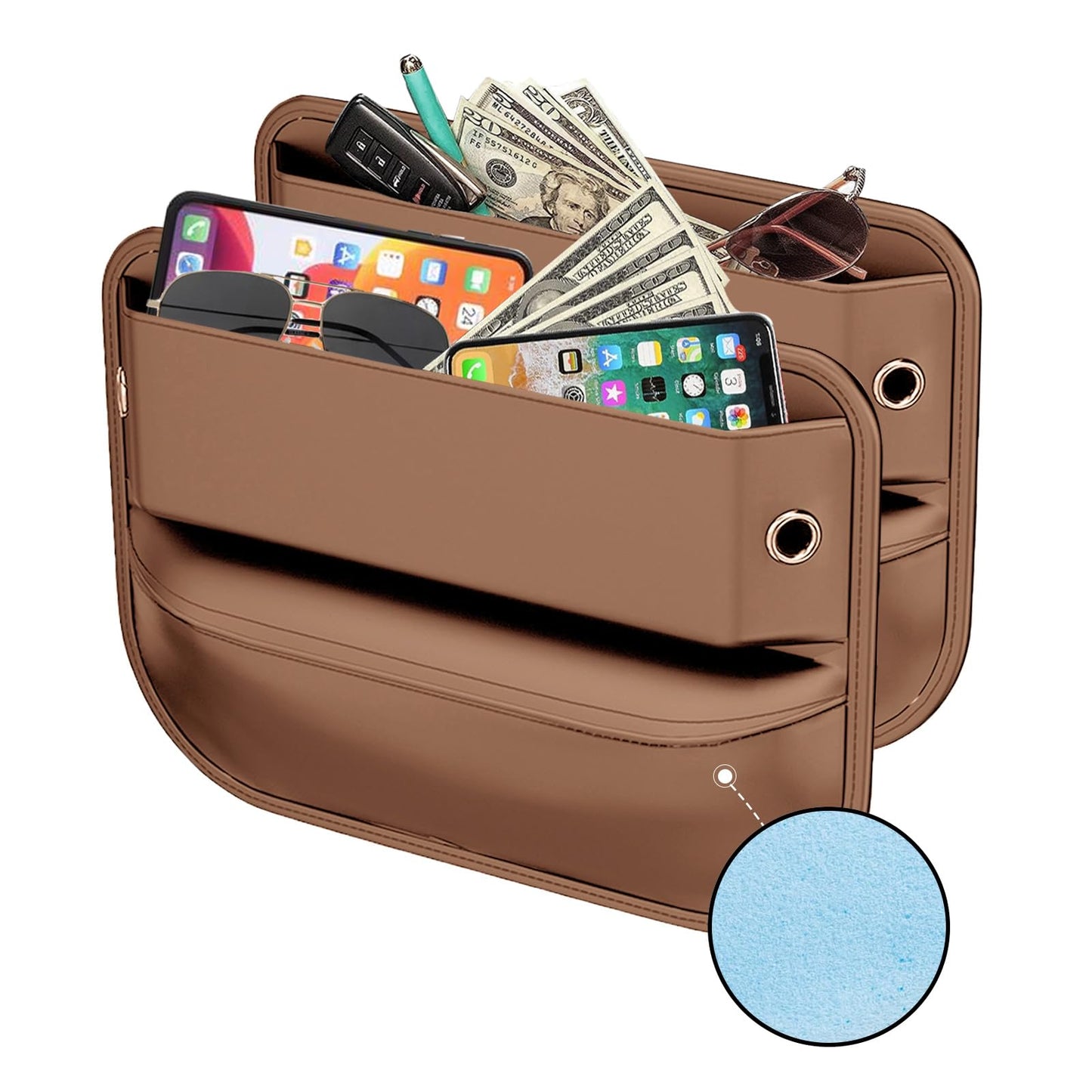 Car Seat Gap Filler Leather Car Box Seat Organizer and Storage Automotive Accessories with Pockets- Front Seats Car Adjustable Gap Filler for Phones, Glasses, Keys, Cards