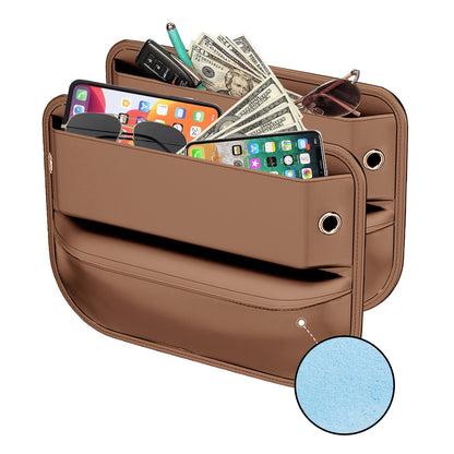 Car Seat Gap Filler Leather Car Box Seat Organizer and Storage Automotive Accessories with Pockets- Front Seats Car Adjustable Gap Filler for Phones, Glasses, Keys, Cards