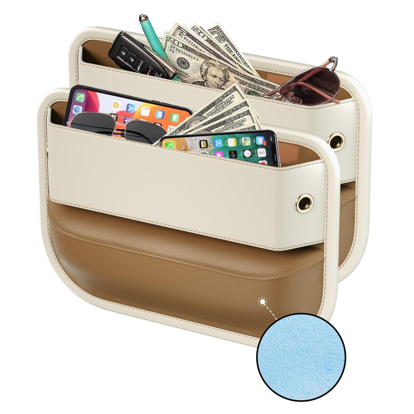 Car Seat Gap Filler Leather Car Box Seat Organizer and Storage Automotive Accessories with Pockets- Front Seats Car Adjustable Gap Filler for Phones, Glasses, Keys, Cards