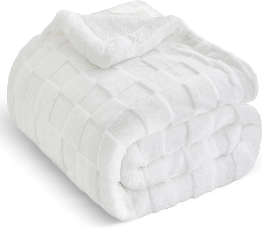 Fleece Throw Blanket for Couch Sofa White