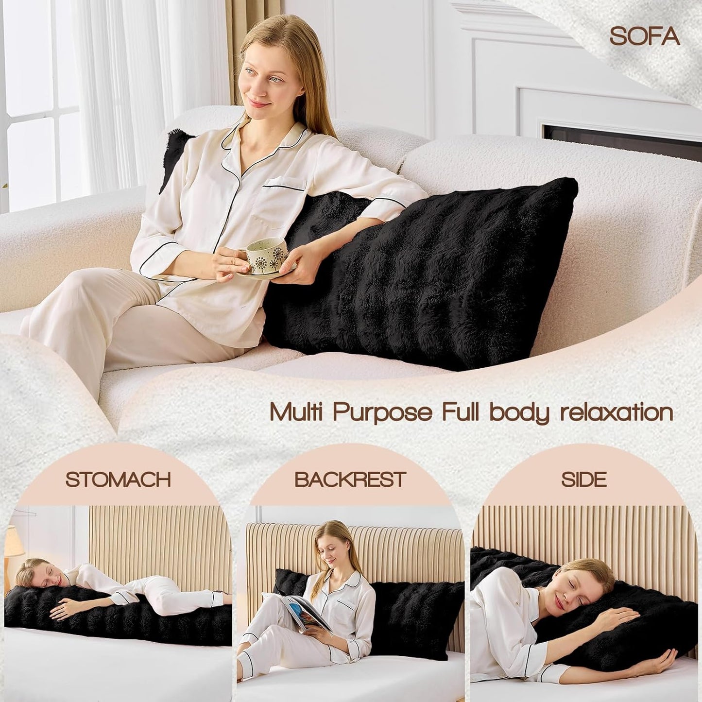 YZ HOME Faux Fur Fluffy Body Pillow for Adults 20x54 Inch