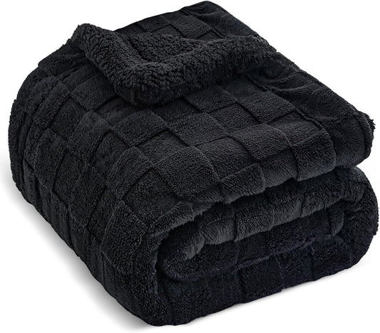Fleece Throw Blanket for Couch Sofa Black