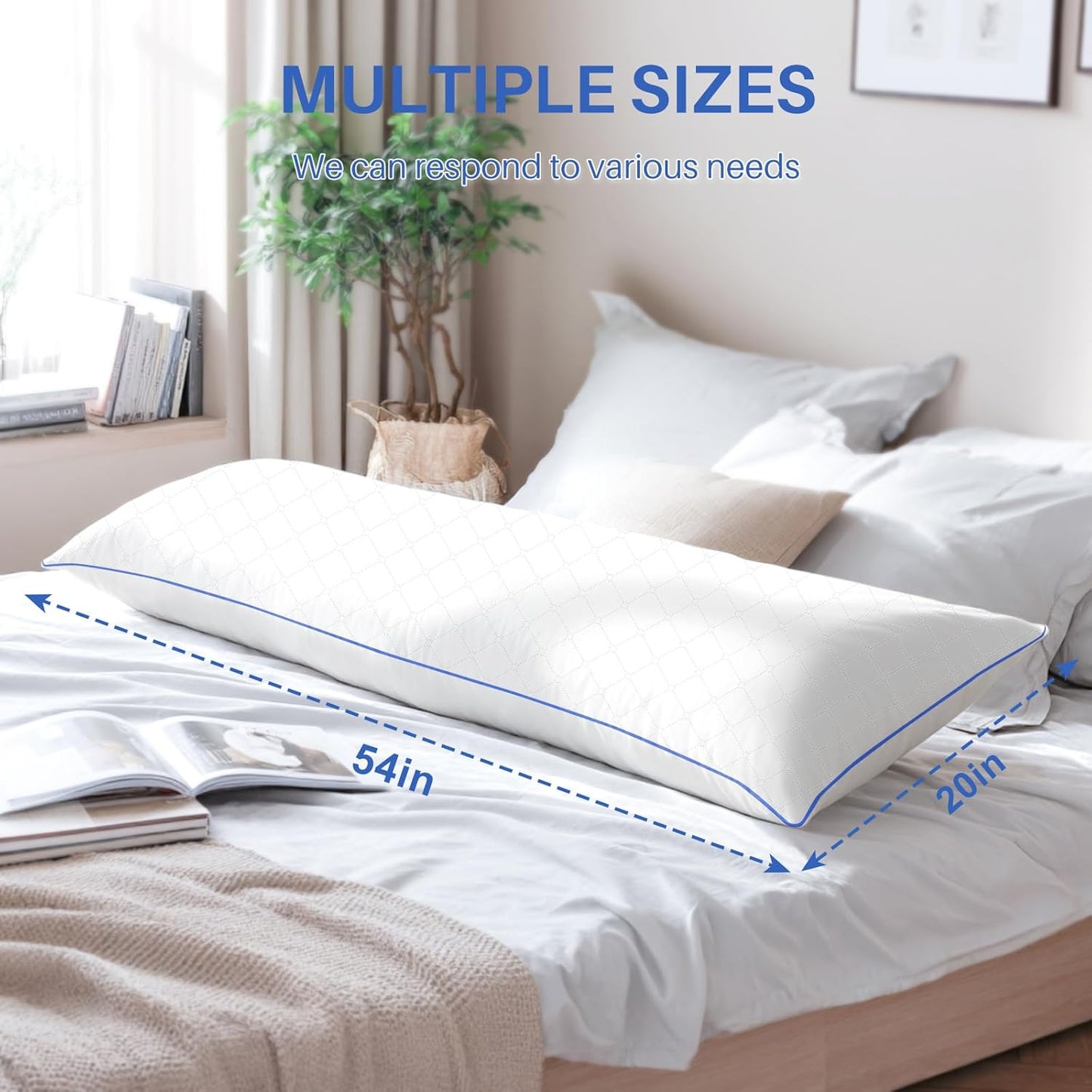 YZ HOME Long Body Pillow for Adults - Firm Body Pillow Insert with Shredded White Memory Foam