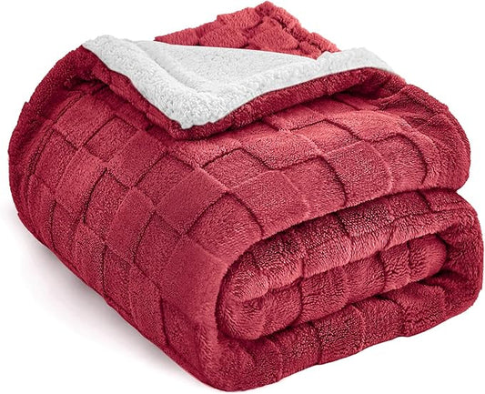 Ultra Soft Checkered Fluffy Throw Blanket Red
