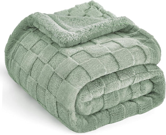Fleece Throw Blanket for Couch Sofa Sage Green