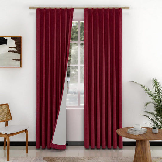Pinch Pleated 100% Blackout Linen 2 Panels Curtains Burgundy