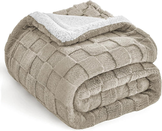 Fleece Throw Blanket for Couch Sofa Light Brown